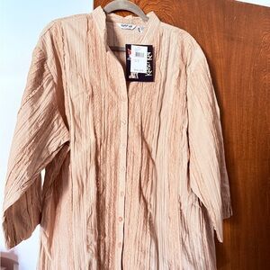 Krazy Kat Beige Textured Button-Up Blouse